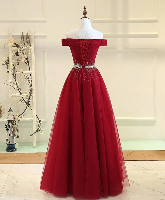 Charming Off Shoulder Beaded Party Dress 2019, A-line Floor Length Party Dress