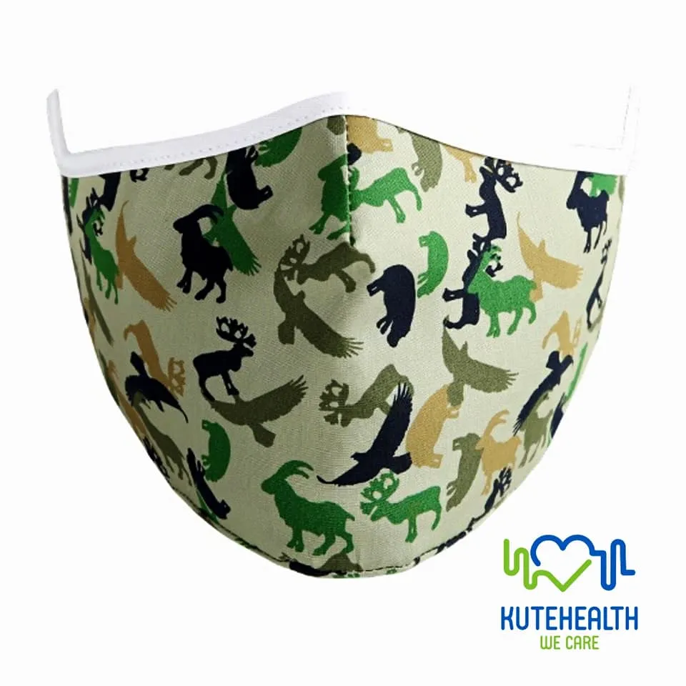 Kutehealth Designed Printed Washable Mouth Cover with 3Pcs 5 Layers Filters-ANIMAL FARM