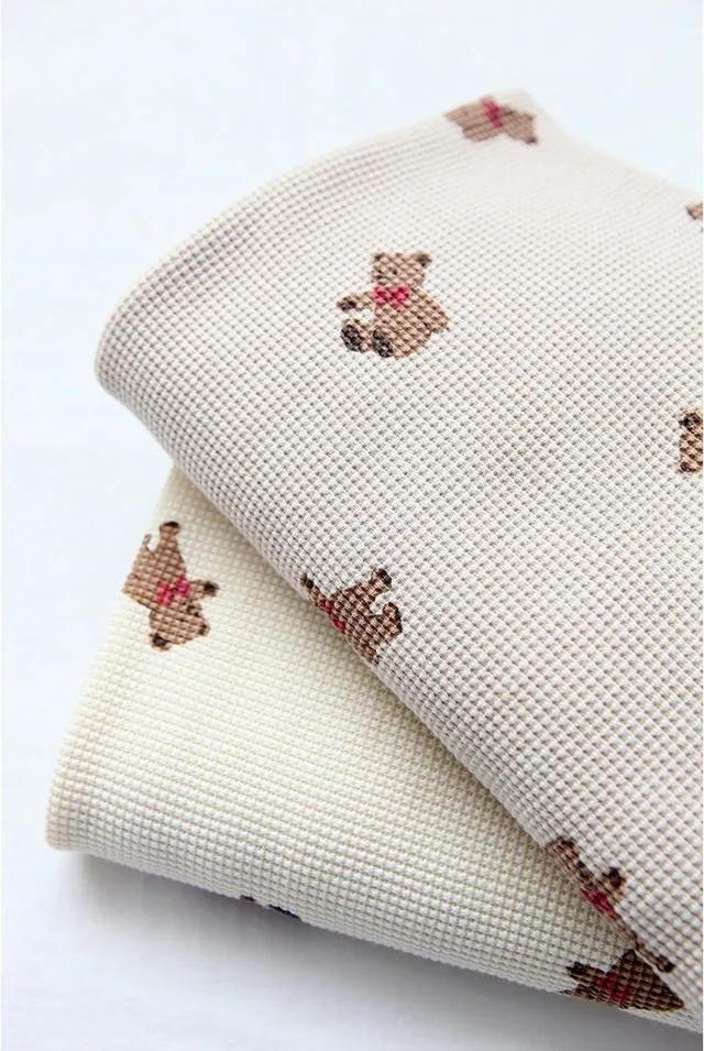 Teddy bear Waffle Fabric Cotton Blend, Honeycomb Fabric, Stretch Fabric, Quality Korean Fabric - Ivory, Beige - By the Yard /52559